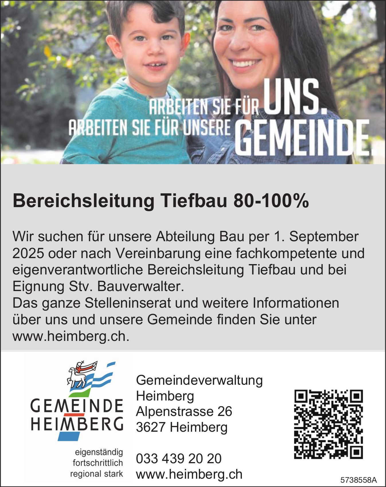 Bereichsleitung Tiefbau 80-100%, Gemeinde, Heimberg, gesucht